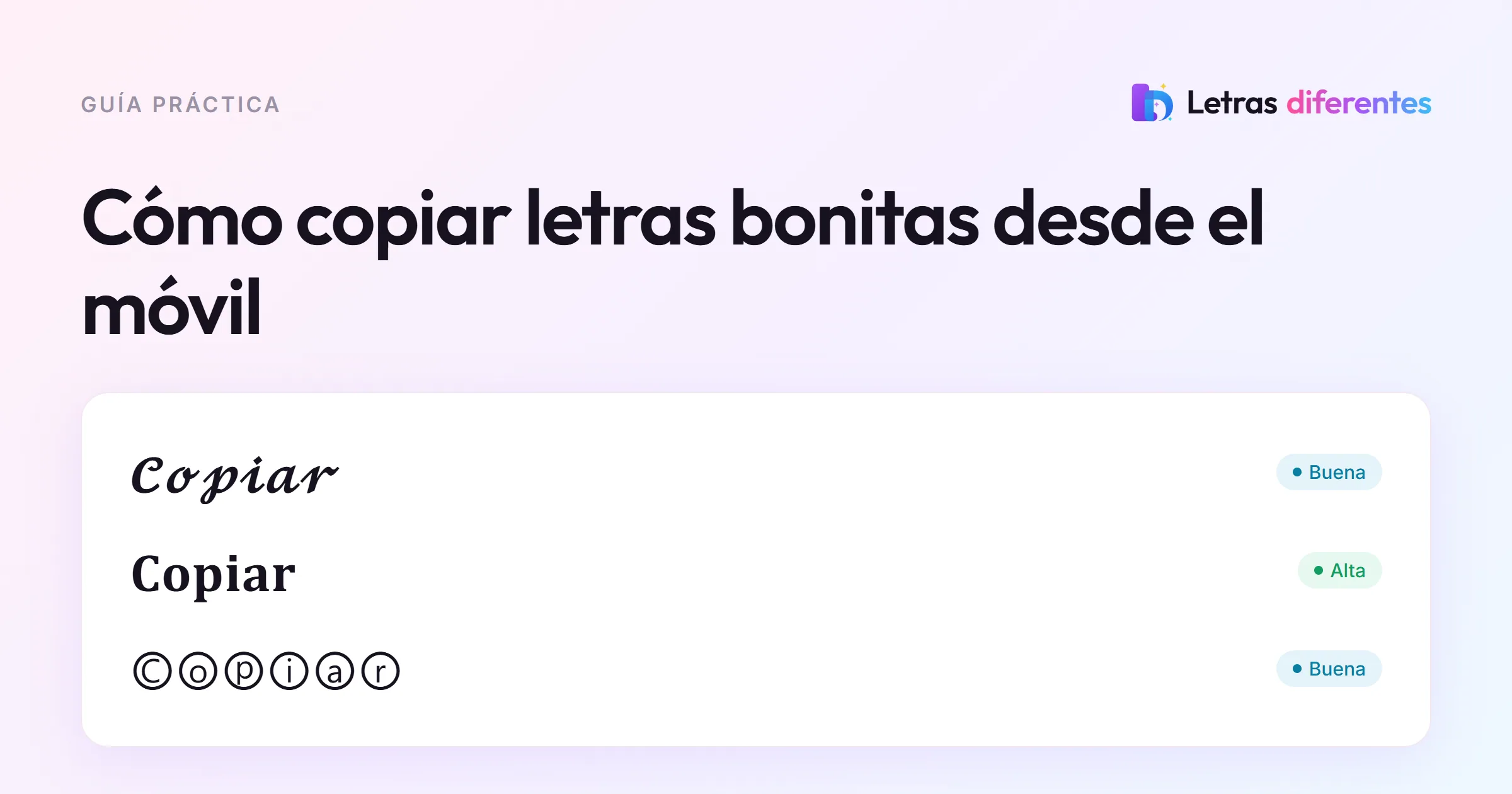La palabra Copiar en script negrita, negrita y letras burbuja con sus etiquetas de compatibilidad.