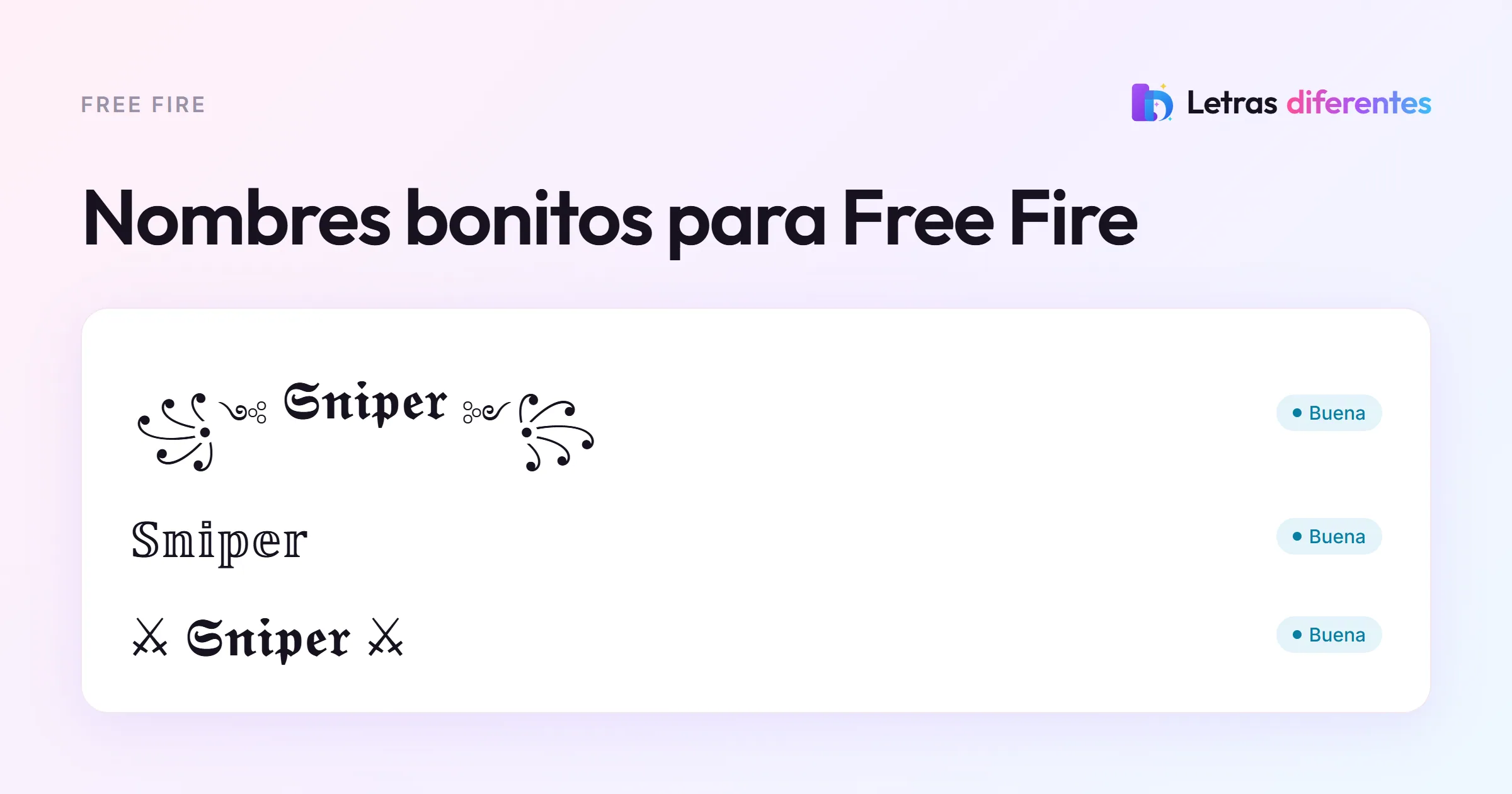 El nombre Sniper en tres estilos de nick con marcos decorados y espadas.