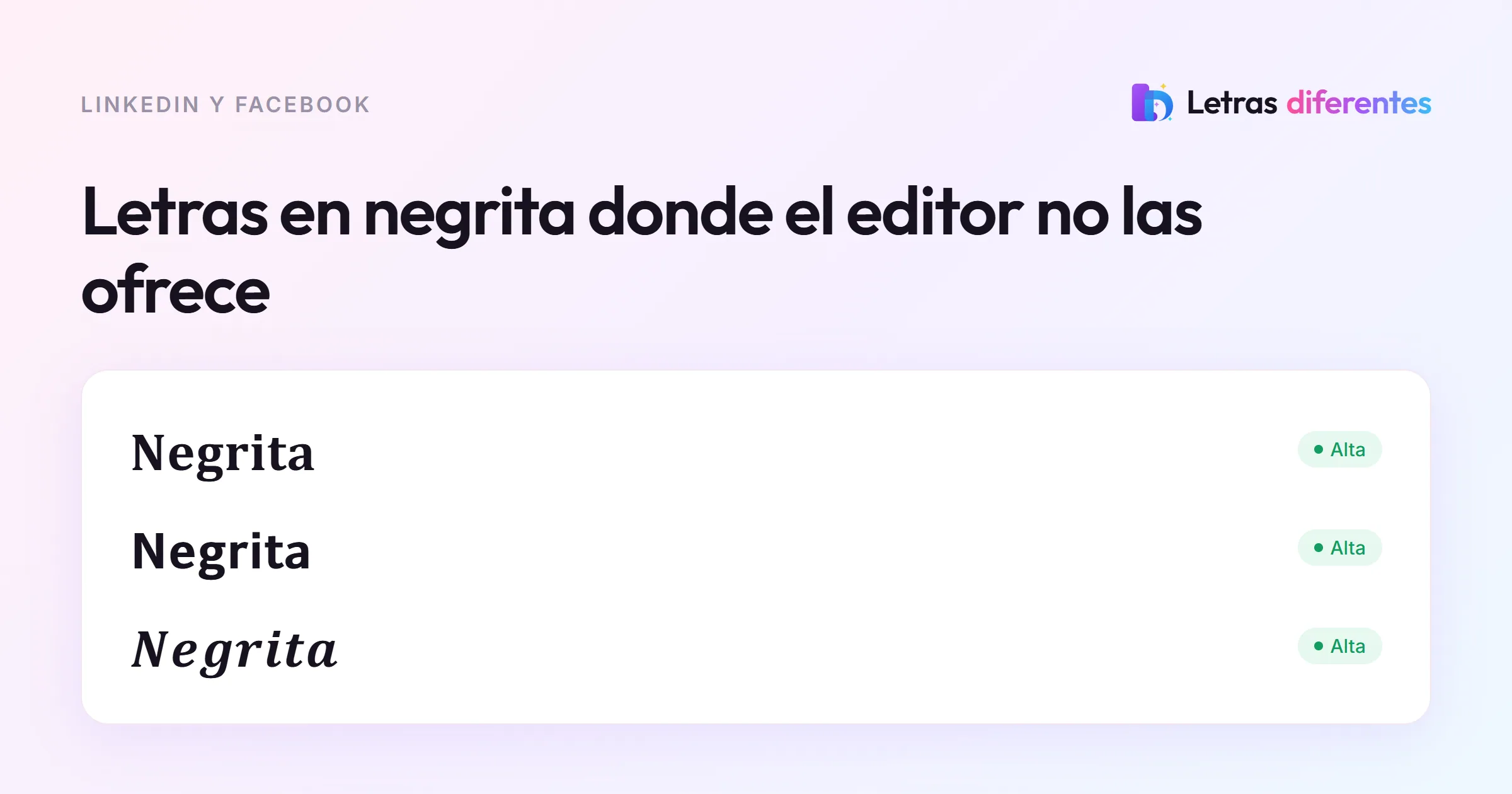 La palabra Negrita en negrita serif, sans negrita y negrita cursiva, las tres con compatibilidad alta.