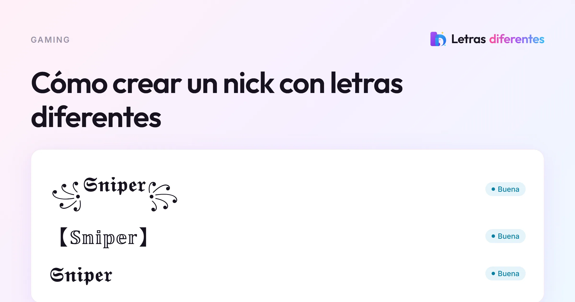 El nombre Sniper en tres combinaciones de alfabeto gótico y marcos de símbolos para nicks.