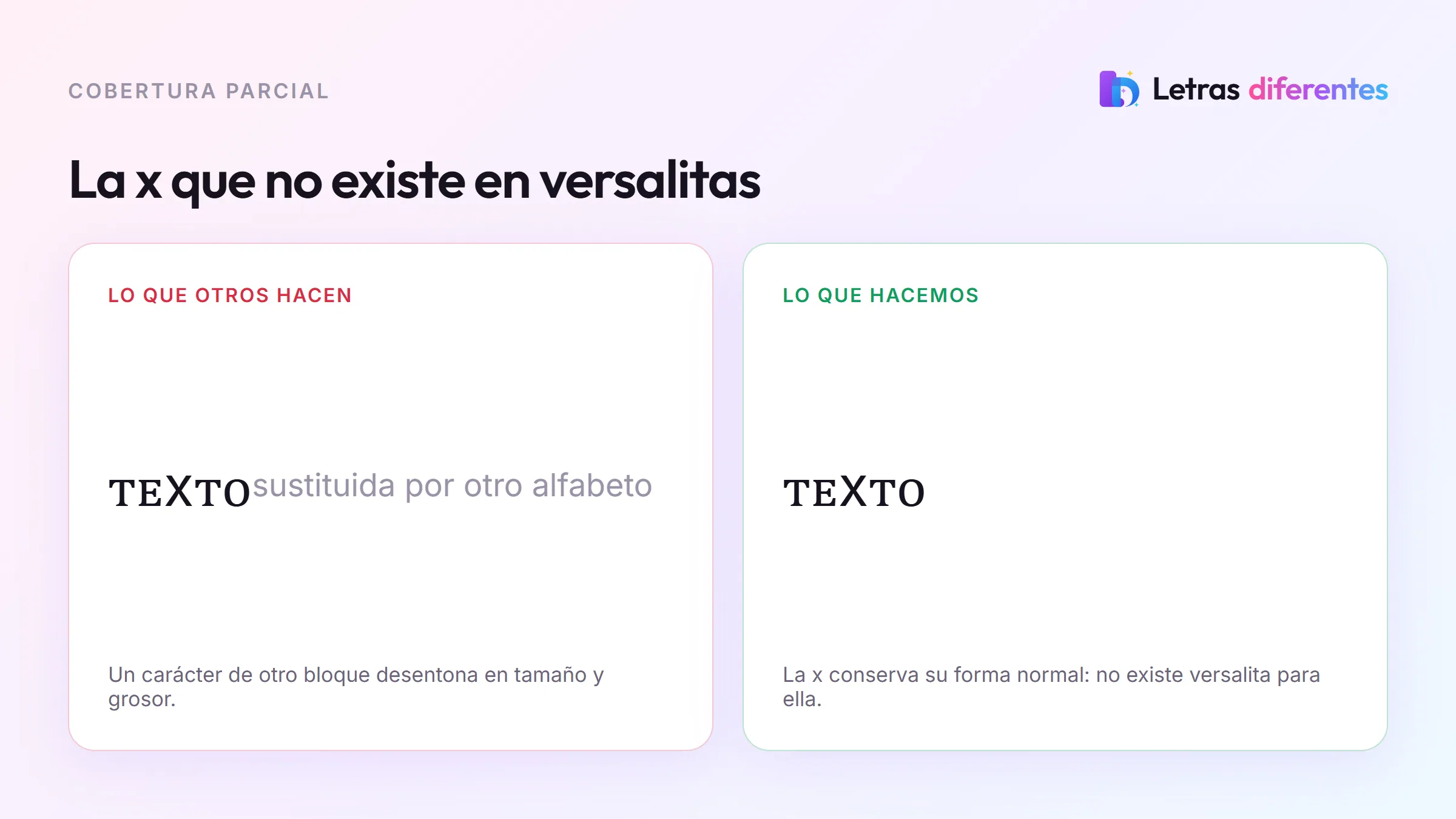 La palabra texto en versalitas mostrando que la equis conserva su forma normal por no existir en Unicode.