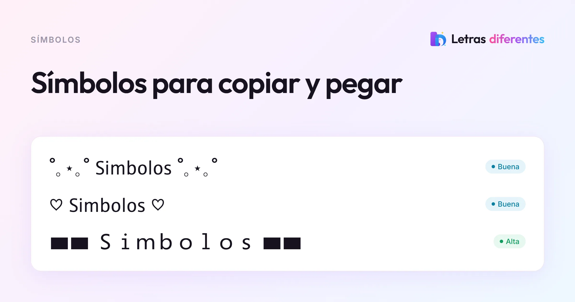 La palabra Simbolos rodeada de tres marcos distintos de estrellas, corazones y líneas.